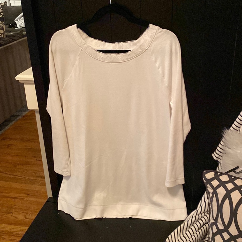 Cold water creek, white long sleeve shirt with lace neck